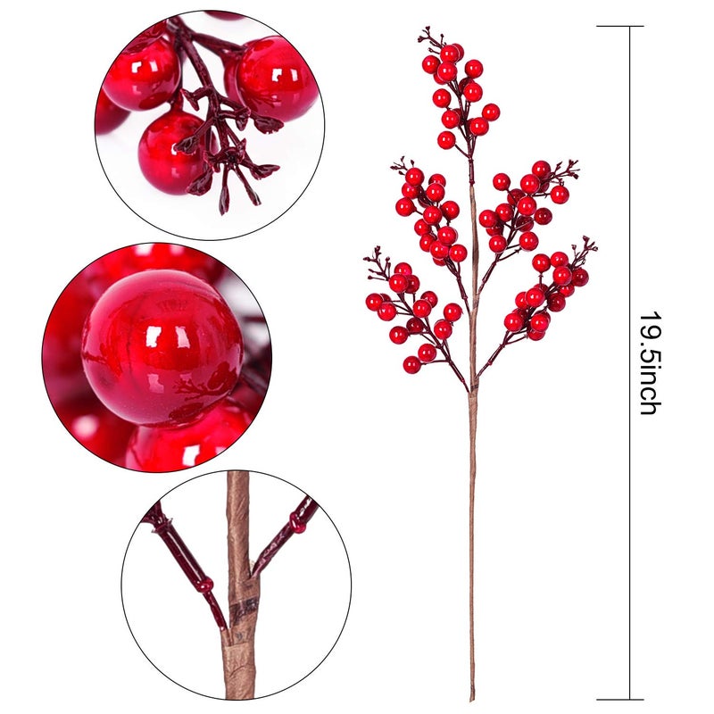 Lvydec 4 Pack Artificial Red Berry Stems Clearance - 19.5 Inch Christmas Holly Berry Branches for Holiday Home Decor and Crafts - Image 5